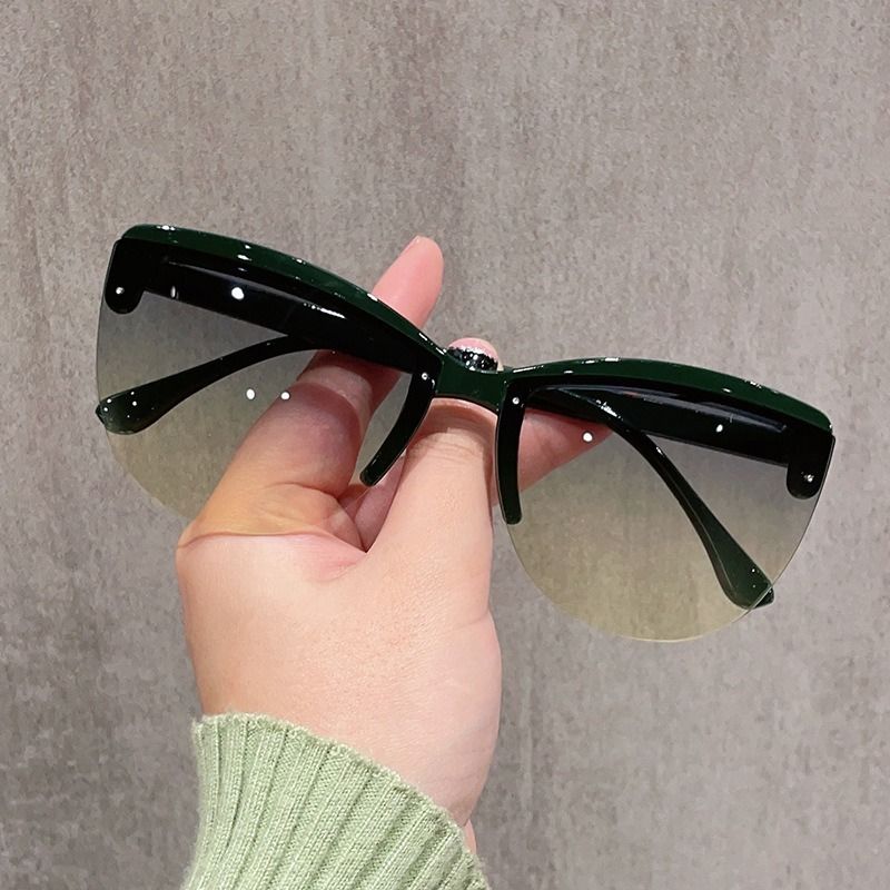 Fashion Retro Half Frame Big Cat-eye Sunglasses for Women Gradient Designer Luxury Cutting Lens UV400 Sunshade Sun Glasses 1PC
