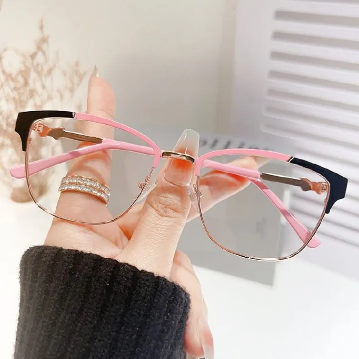 Color Changing Custom Logo Metal Glasses Anti Blue Light Photochromic Men and Women Eyeglasses Optical Prescription Spectacles 1PC