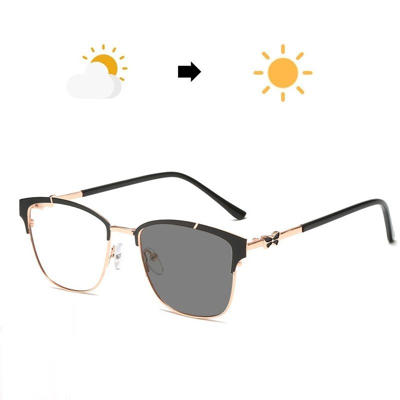 Color Changing Custom Logo Metal Glasses Anti Blue Light Photochromic Men and Women Eyeglasses Optical Prescription Spectacles 1PC