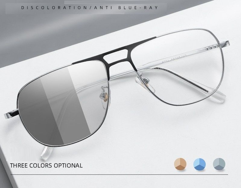 Latest Color-Changing Anti-Blue Light Phtochromic Glasses Retro Metal Double Beam Optical Glasses Frame for Men Popular Glasses Women and Men Photochromic Eyewear Frame 1PC