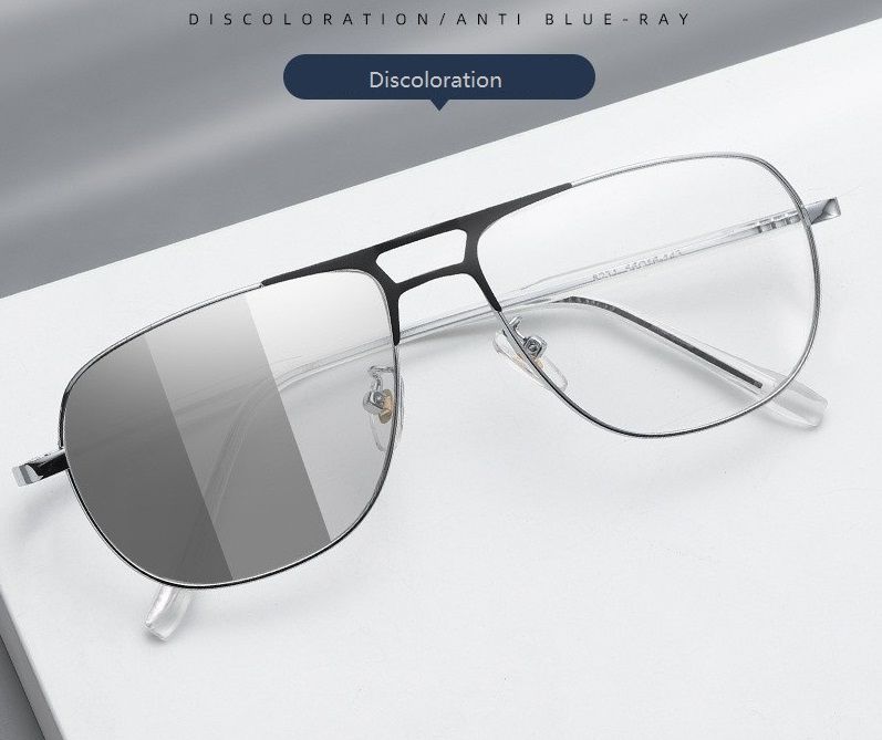 Latest Color-Changing Anti-Blue Light Phtochromic Glasses Retro Metal Double Beam Optical Glasses Frame for Men Popular Glasses Women and Men Photochromic Eyewear Frame 1PC