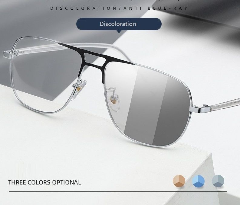 Latest Color-Changing Anti-Blue Light Phtochromic Glasses Retro Metal Double Beam Optical Glasses Frame for Men Popular Glasses Women and Men Photochromic Eyewear Frame 1PC