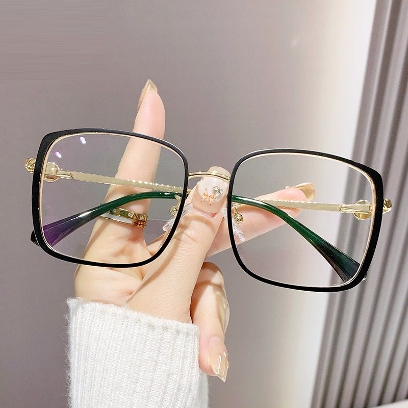 7181 Solid Print Photochromic Eyeglass Frame Square Optical Glasses With Blue Light Protection Decorative Style 1PC