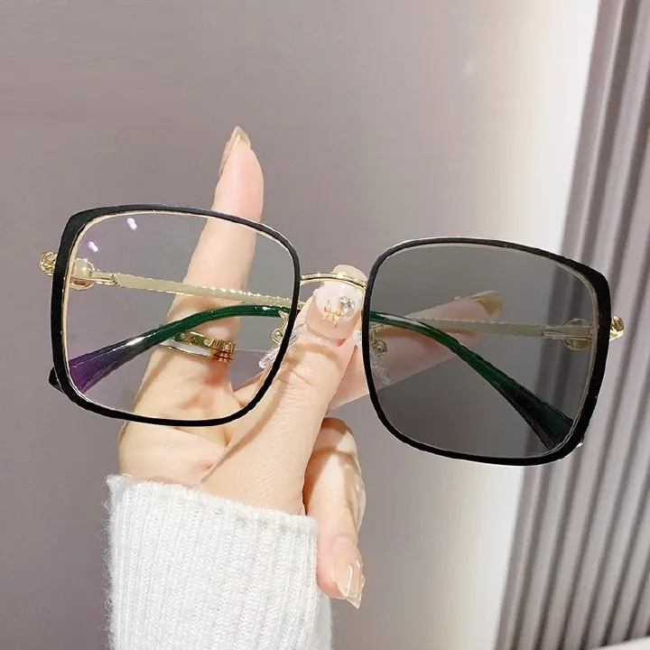 7181 Solid Print Photochromic Eyeglass Frame Square Optical Glasses With Blue Light Protection Decorative Style 1PC