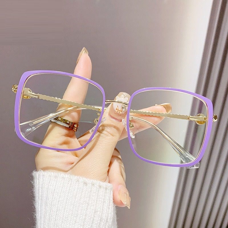 7181 Solid Print Photochromic Eyeglass Frame Square Optical Glasses With Blue Light Protection Decorative Style 1PC
