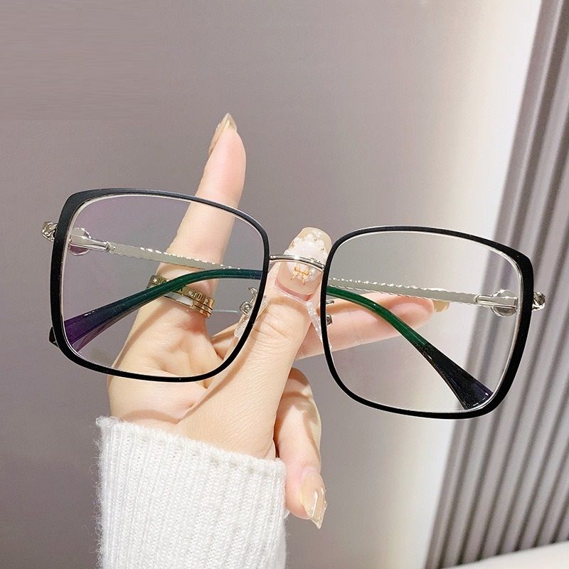 7181 Solid Print Photochromic Eyeglass Frame Square Optical Glasses With Blue Light Protection Decorative Style 1PC