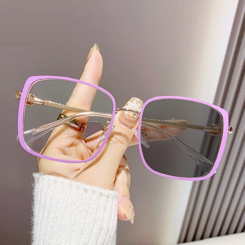 7181 Solid Print Photochromic Eyeglass Frame Square Optical Glasses With Blue Light Protection Decorative Style 1PC