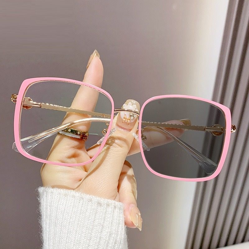 7181 Solid Print Photochromic Eyeglass Frame Square Optical Glasses With Blue Light Protection Decorative Style 1PC