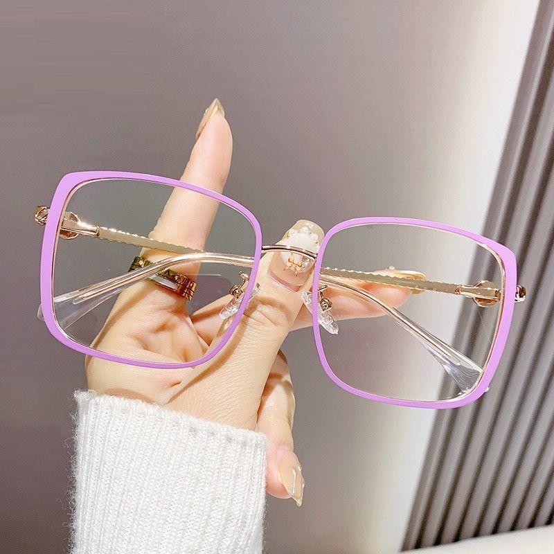 7181 Solid Print Photochromic Eyeglass Frame Square Optical Glasses With Blue Light Protection Decorative Style 1PC