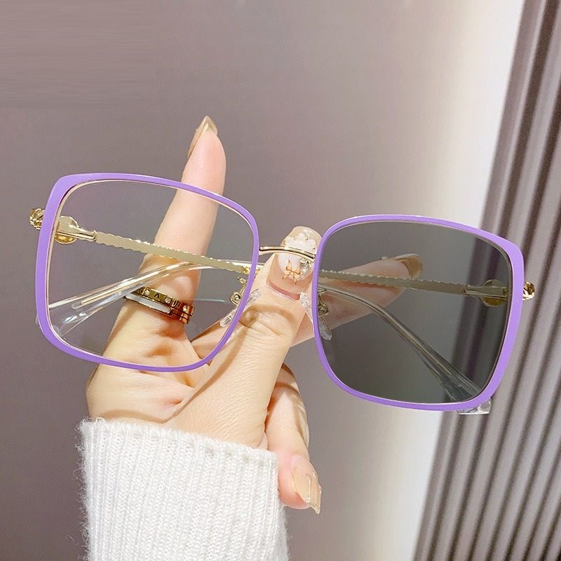7181 Solid Print Photochromic Eyeglass Frame Square Optical Glasses With Blue Light Protection Decorative Style 1PC