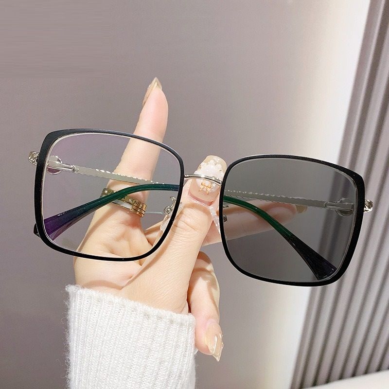 7181 Solid Print Photochromic Eyeglass Frame Square Optical Glasses With Blue Light Protection Decorative Style 1PC