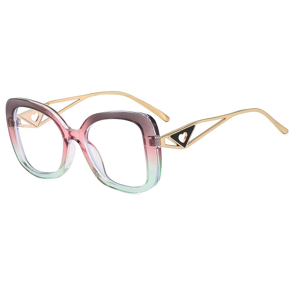 Newest Designer Women Men Oversize Gradient Lens Cat Eye Glasses Plastic Metal Frame UV400 Hollow Heart-shaped Temple Shades 1PC