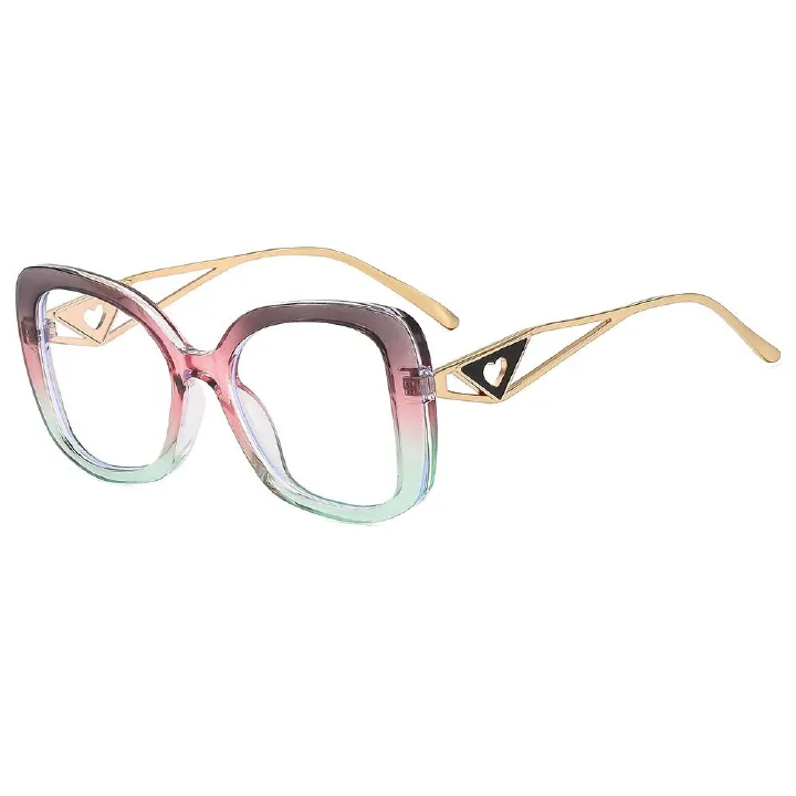 Newest Designer Women Men Oversize Gradient Lens Cat Eye Glasses Plastic Metal Frame UV400 Hollow Heart-shaped Temple Shades 1PC