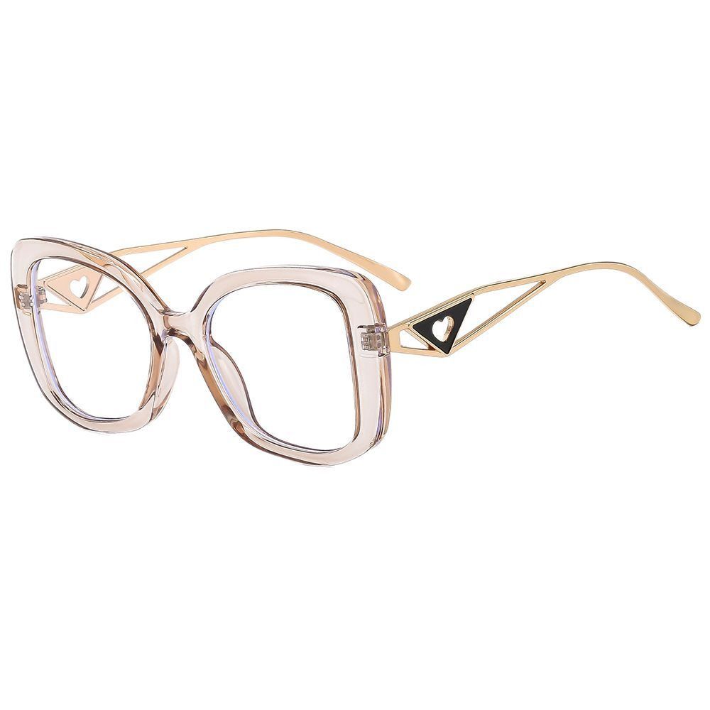 Newest Designer Women Men Oversize Gradient Lens Cat Eye Glasses Plastic Metal Frame UV400 Hollow Heart-shaped Temple Shades 1PC