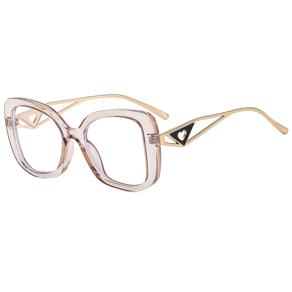 Newest Designer Women Men Oversize Gradient Lens Cat Eye Glasses Plastic Metal Frame UV400 Hollow Heart-shaped Temple Shades 1PC
