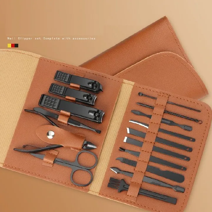 4pcs Manicure Pedicure Tools Stainless Steel Nail Clipper Sets Good Leather Case Manicure Kit for Travel and Gift