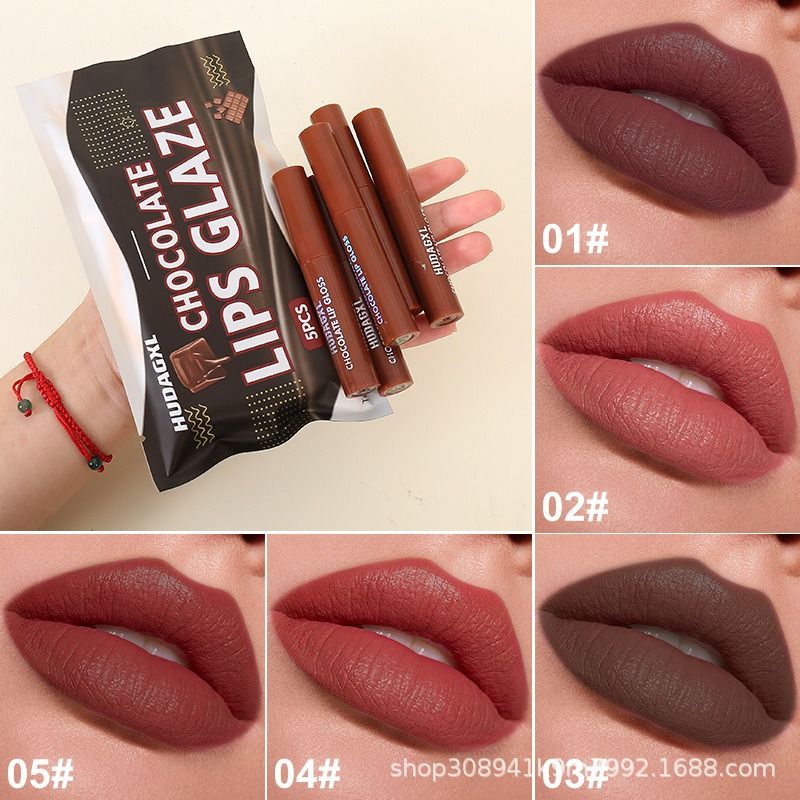 BEAUTY GLAZED Student Waterproof Lipstick 5 Colors Vitamin E Matte 2ml Liquid Moisturizing Lip Gloss Chocolate Silky Lip Glaze