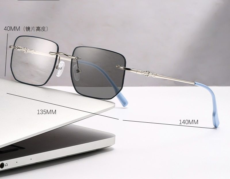 2025 Fashion Color Change Rimless Square Anti Blue Light Glasses Photochromic Eyeglasses Frames for Women Men 1PC