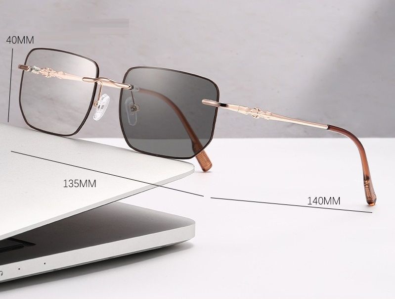 2025 Fashion Color Change Rimless Square Anti Blue Light Glasses Photochromic Eyeglasses Frames for Women Men 1PC