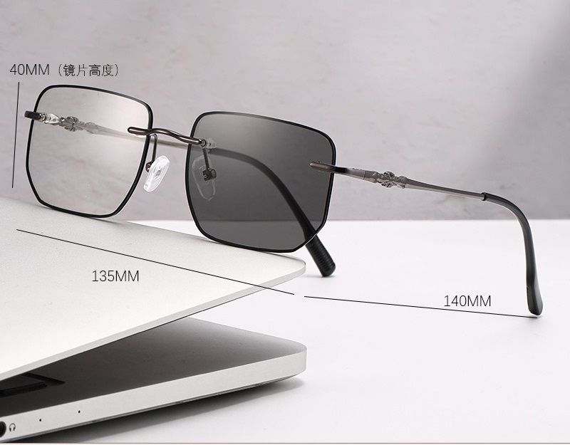 2025 Fashion Color Change Rimless Square Anti Blue Light Glasses Photochromic Eyeglasses Frames for Women Men 1PC