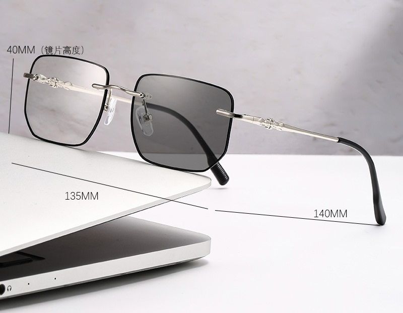 2025 Fashion Color Change Rimless Square Anti Blue Light Glasses Photochromic Eyeglasses Frames for Women Men 1PC
