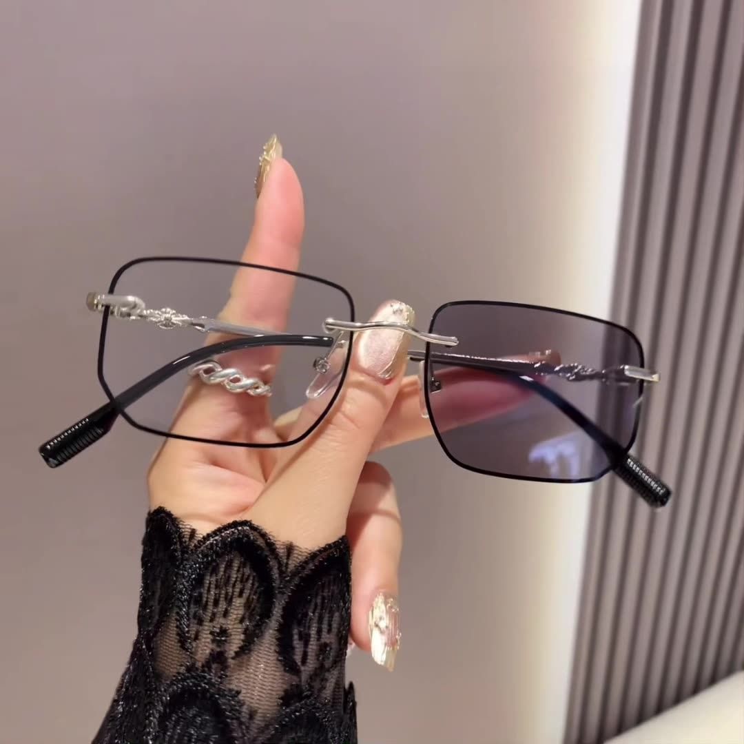 2025 Fashion Color Change Rimless Square Anti Blue Light Glasses Photochromic Eyeglasses Frames for Women Men 1PC