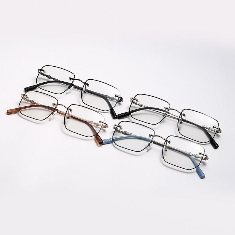 2025 Fashion Color Change Rimless Square Anti Blue Light Glasses Photochromic Eyeglasses Frames for Women Men 1PC