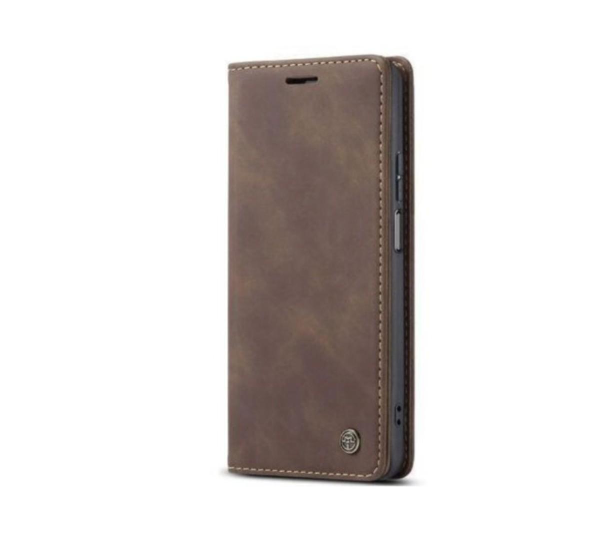 LEATHER FLIP CASE FOR TECNO SPARK 30 4G WITH MAGNETIC CLOSURE, KICKSTAND AND CARD POCKETS, coffee brown