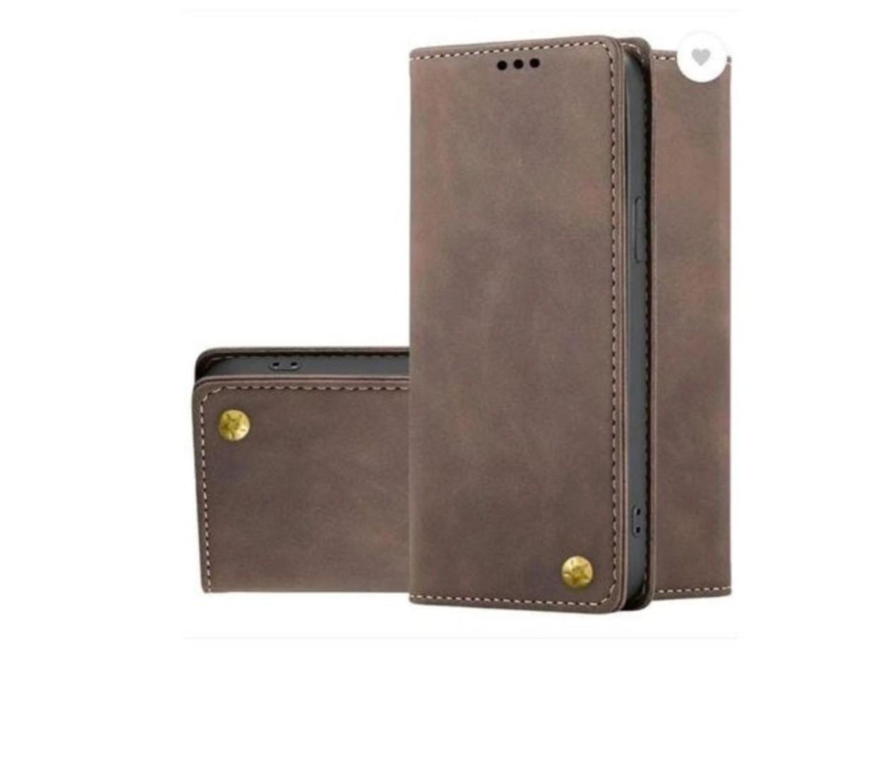 LEATHER FLIP CASE FOR TECNO SPARK 30 4G WITH MAGNETIC CLOSURE, KICKSTAND AND CARD POCKETS, coffee brown