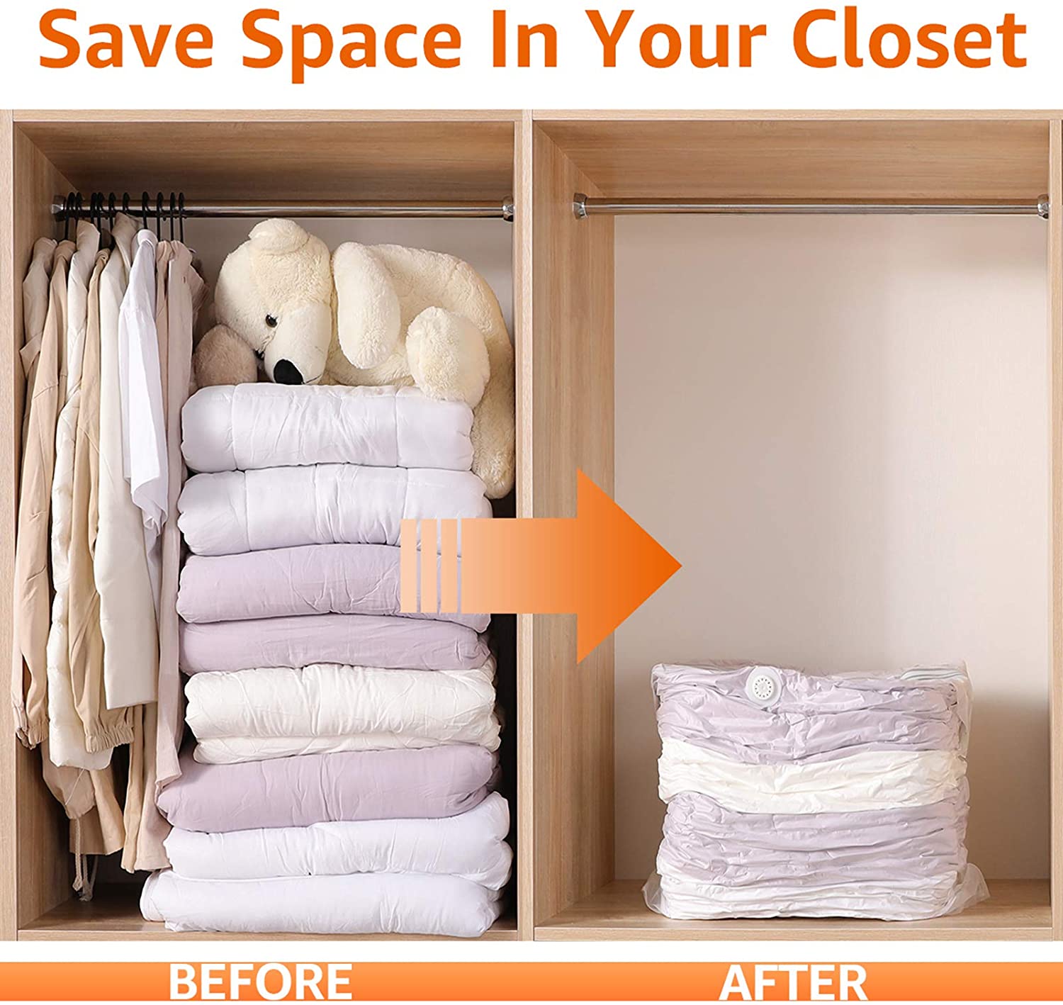 5pcs set No Pump Needed Vacuum Storage Bags for Clothes Blankets Comforters Sweaters Pillows Home Compression Seal Bags Space Saver Bags