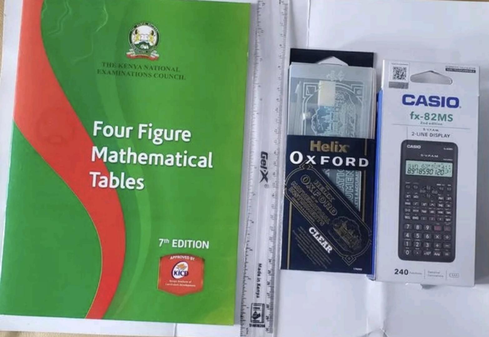 EXAMS STATIONERIES. Mathematics log table, clear Set and higschool calculator fx82ms + free 30cm ruler