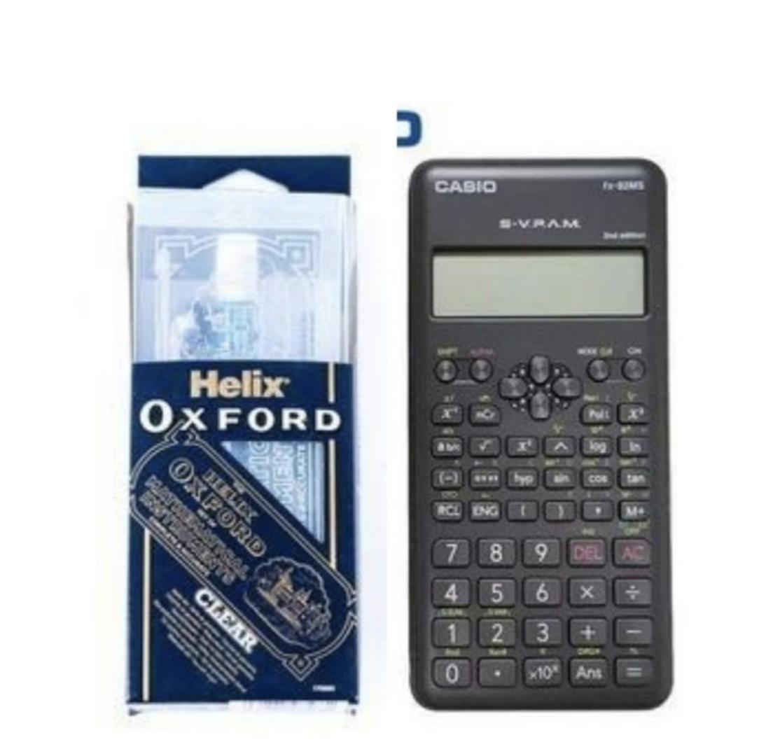 Casio fx-82ms + Transparent HELIX Oxford mathematical set for high-school and JSS high quality set and calculator