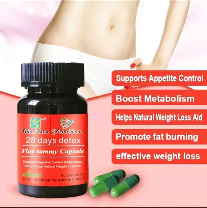 Wins Town 28 Day Detox Flat Tummy Capsules – Belly Fat Burner, Cleanse & Slim – 60 Capsules