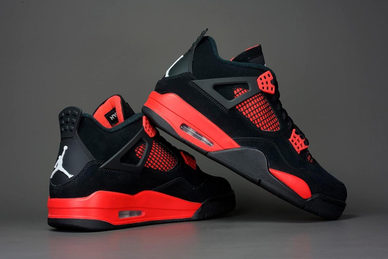 NEW ARRIVAL NIKEE Air Jordan 4 Retro “Red Thunder” – Limited Edition Nubuck Sneakers | Unisex Streetwear Basketball Shoes