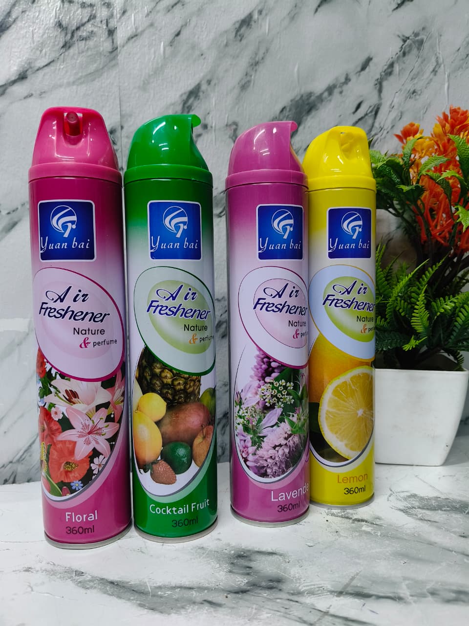 *: Yuan Bai Air Freshener*



Volume: 360ml

Use: Designed to give homes and offices a pleasant smell

Fragrance: Unique and natural, long-lasting

Other Scents: Available in apple, strawberry, jasmin