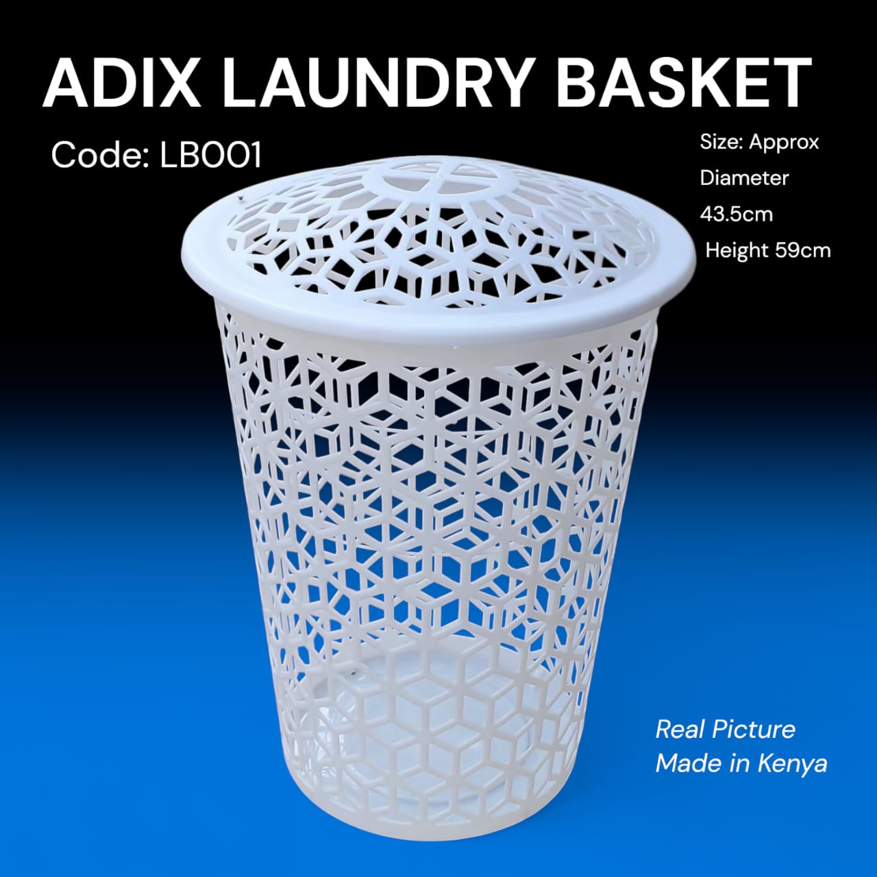 LB001 Adix Laundry Basket
Approx Size:
• Diameter: 43.5cm
• Height: 59cm
 *
Bring order and style to your laundry routine with the Adix Laundry Basket, designed with a modern open-cub