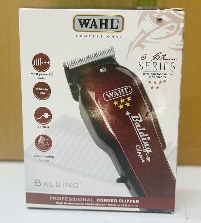 Wahl Professional 5-Star Balding Clipper #8110 – V5000 Electromagnetic Motor, Zero-Overlap Surgical Blades, 8ft Cord, Ideal for Skin Fades and Full Head Balding​
