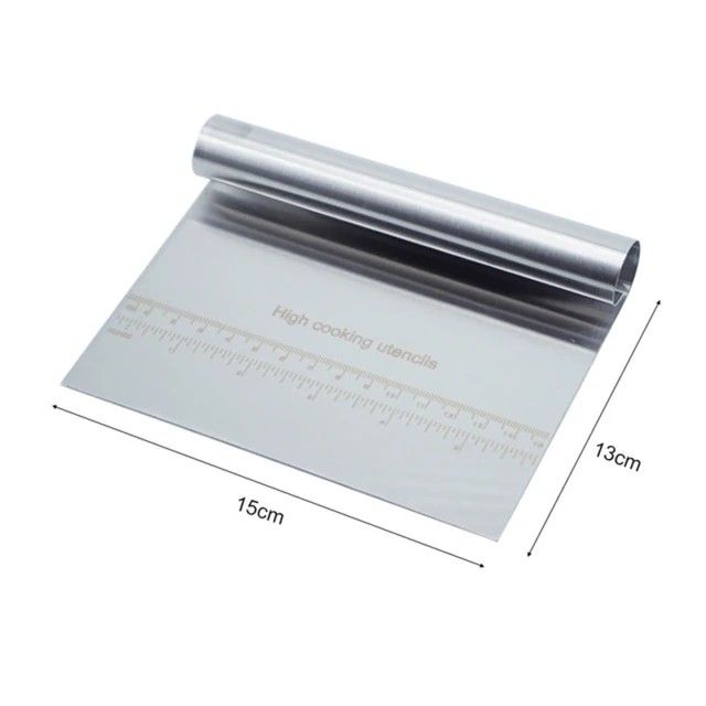 Stainless Steel Pro Dough Pastry Scraper – Mirror Finish with Measuring Scale – Multipurpose Cutter for Cake, Pizza, Bread & Baking Prep