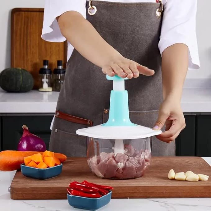 1.5L Manual Food Chopper – Hand-Pull Mixer with 3 Stainless Steel Blades for Onions, Garlic, Nuts, Herbs, and Fruits