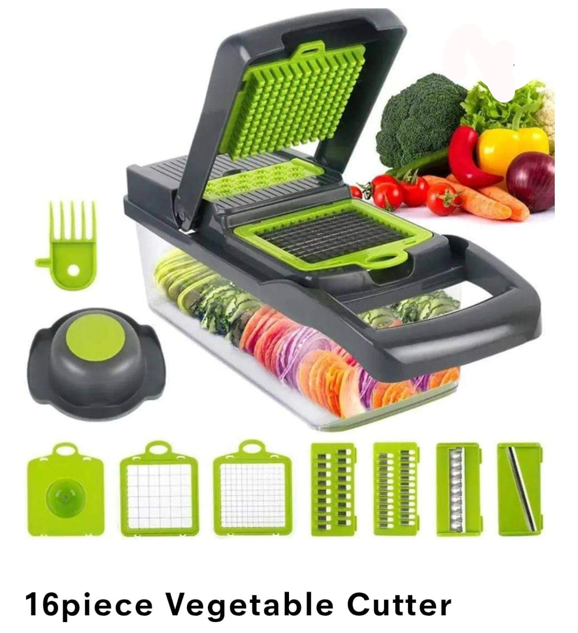 16-in-1 Vegetable Chopper and Nicer Dicer – Multi Blade Cutter with Grater, Slicer, Spiralizer, Egg Separator, Storage Container & Hand Protector