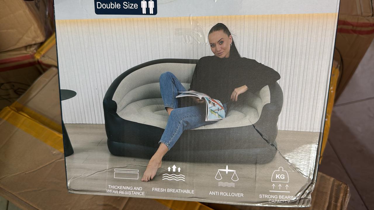 Inflatable 2-Seater Couch – Blow-Up Air Sofa with Flocked Surface, Lightweight & Durable for Home, Events, Camping, with Manual Pump Included