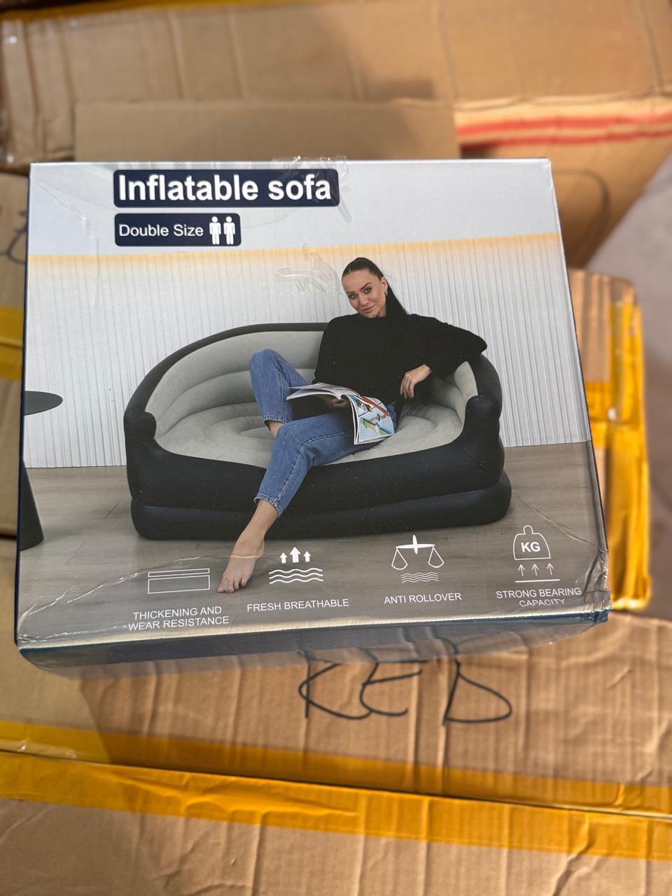 Inflatable 2-Seater Couch – Blow-Up Air Sofa with Flocked Surface, Lightweight & Durable for Home, Events, Camping, with Manual Pump Included