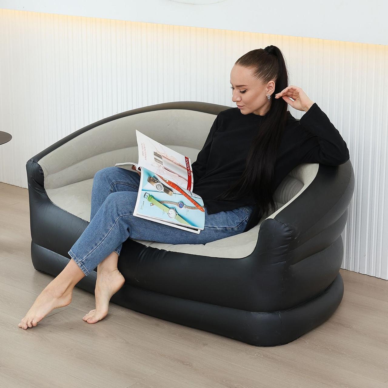 Inflatable 2-Seater Couch – Blow-Up Air Sofa with Flocked Surface, Lightweight & Durable for Home, Events, Camping, with Manual Pump Included