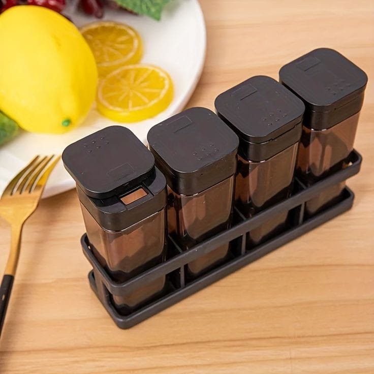 4pcs Spice Seasoning Jar Set – Compact, Easy-to-Use Plastic Masala Containers for Kitchen & Dining Table Storage