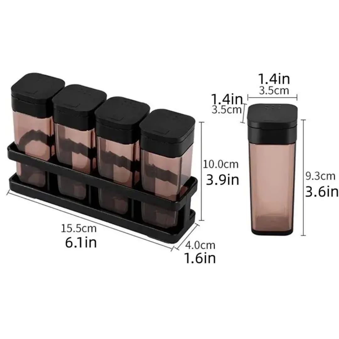 4pcs Spice Seasoning Jar Set – Compact, Easy-to-Use Plastic Masala Containers for Kitchen & Dining Table Storage