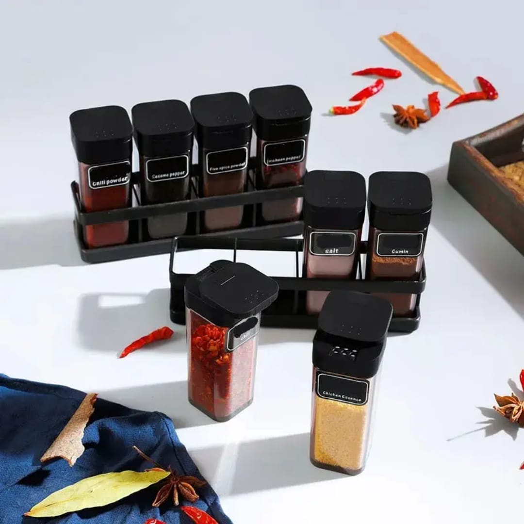 4pcs Spice Seasoning Jar Set – Compact, Easy-to-Use Plastic Masala Containers for Kitchen & Dining Table Storage
