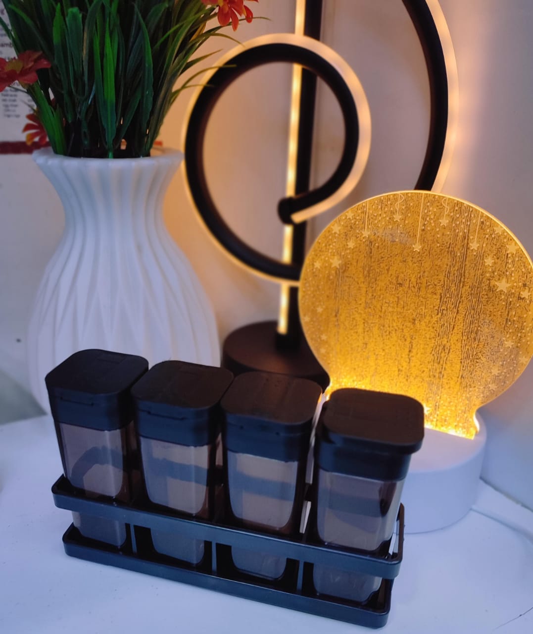 4pcs Spice Seasoning Jar Set – Compact, Easy-to-Use Plastic Masala Containers for Kitchen & Dining Table Storage