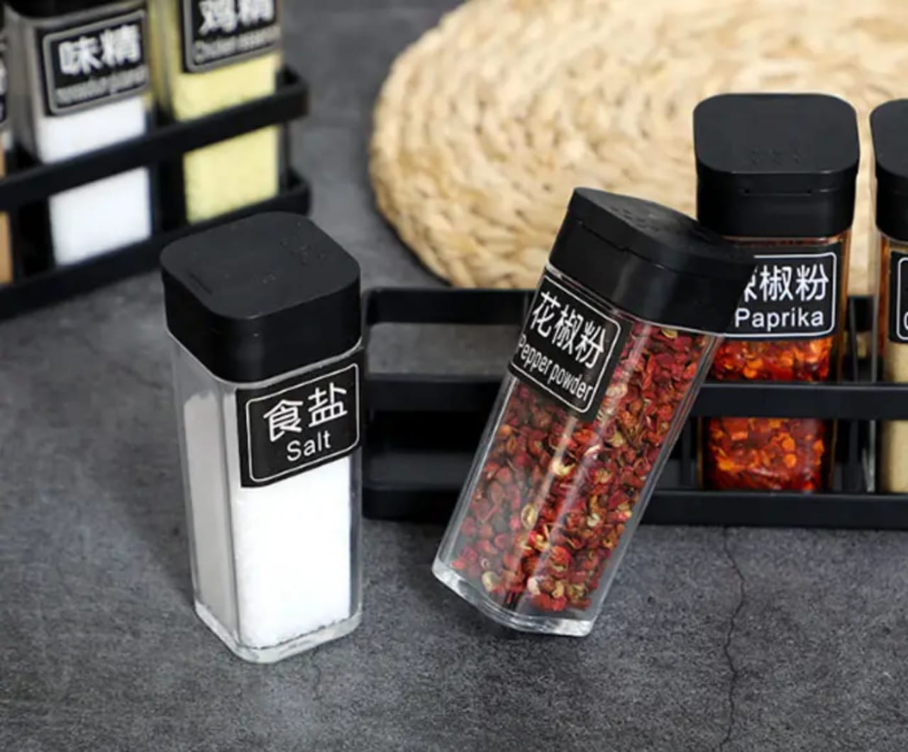 4pcs Spice Seasoning Jar Set – Compact, Easy-to-Use Plastic Masala Containers for Kitchen & Dining Table Storage