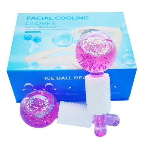 2pcs Ice Globes Facial Massage Tool Set – Cooling Glitter Face Rollers for Skin Tightening, Acne Relief, Wrinkle Reduction, Relaxation & Daily Skincare