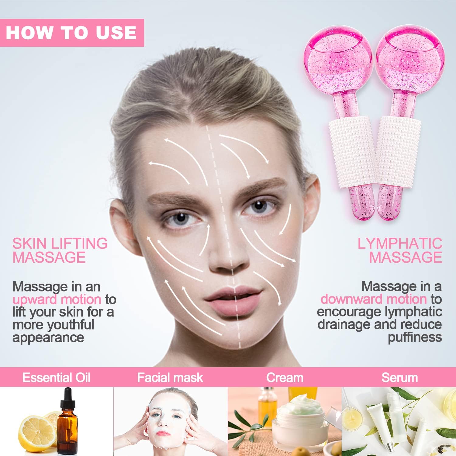 2pcs Ice Globes Facial Massage Tool Set – Cooling Glitter Face Rollers for Skin Tightening, Acne Relief, Wrinkle Reduction, Relaxation & Daily Skincare